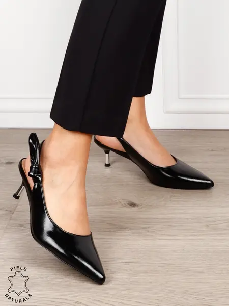 Pantofi dama eleganti cu toc mic si fundita laterala CRL1607 Negru