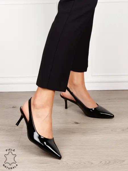 Pantofi dama eleganti din piele naturala cu toc subtire si varf ascutit CRL1616 NEGRU