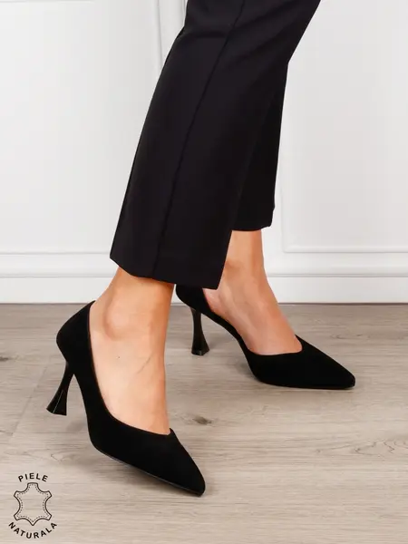 Pantofi dama eleganti din piele naturala Intoarsa cu toc Special CRL1623Negru