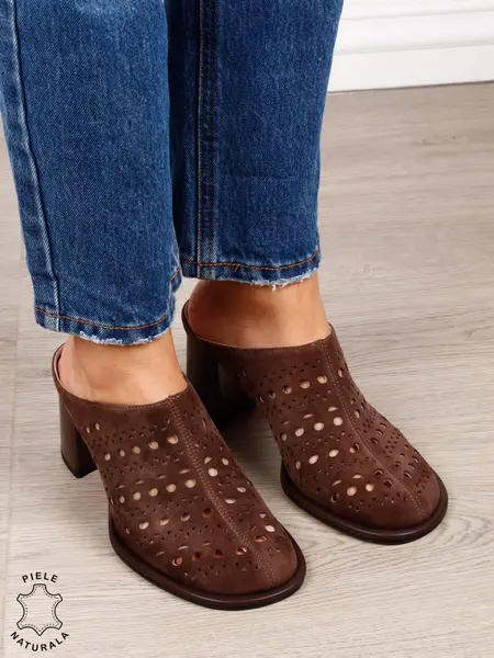 Pantofi dama eleganti din piele naturala Intoarsa Slip-on CRL1633 CAFENIU