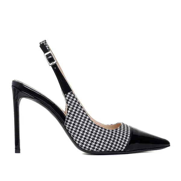 Pantofi Decupati Zurra Pepit Textil, Alb/Negru - Premium Collection - 35 / 10 cm