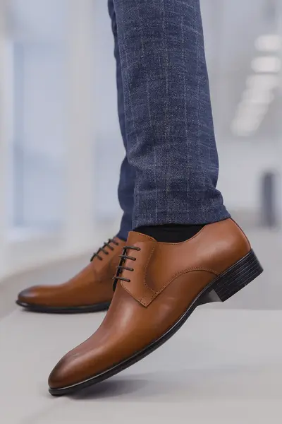 Pantofi Eleganti Barbati din Piele Camel cu Siret - PETER