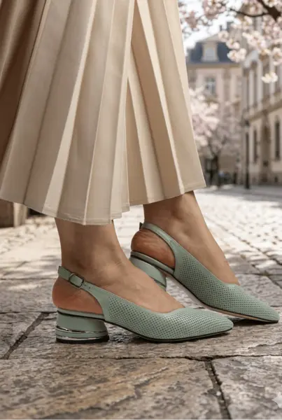 Pantofi Eleganti Decupati din Piele Verde - BYNXI MINT