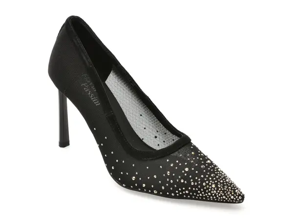 Pantofi eleganti FLAVIA PASSINI negri, H2310, din material textil si piele naturala