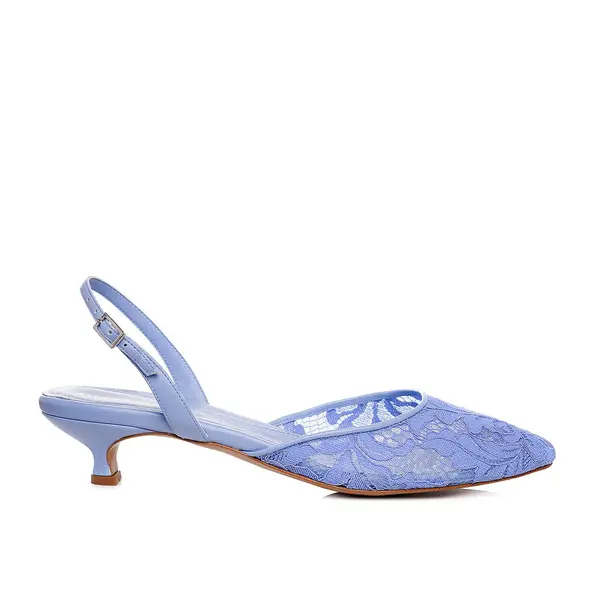 Pantofi Ines Piele Naturala/Dantela, Blue - Kitten Heels - 39