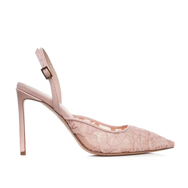 Pantofi Ines Piele Naturala/Dantela, Roz - Premium Collection - 35 / 10 cm
