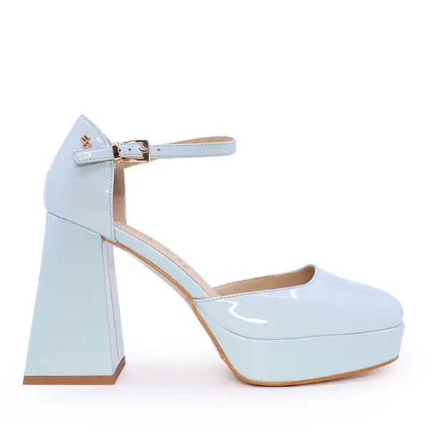 Pantofi Mary Jane femei Enzo Bertini albastri din piele lăcuită cu toc și platformă 1127DD4447LAZ