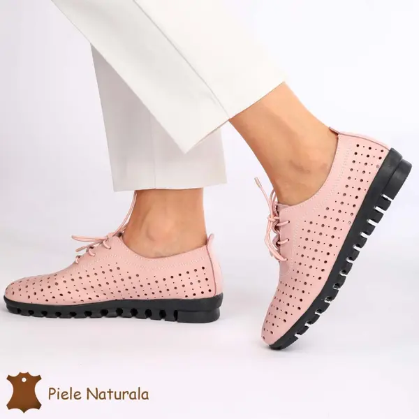 Pantofi Perforati dama din Piele Naturala cu mici perforatii CRL0188 ROZ
