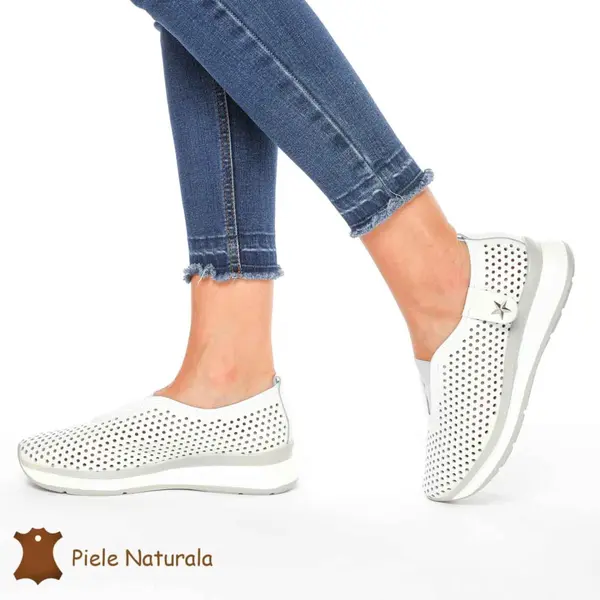 Pantofi Perforati Dama Piele naturală CRL0098 ALB