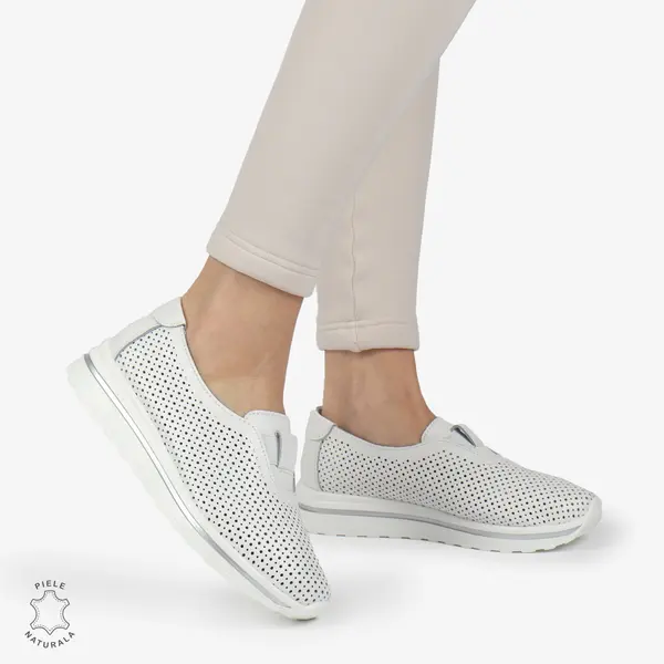 Pantofi Perforati Dama Piele naturală CRL0104 ALB