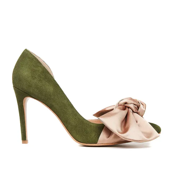 Pantofi Samantha cu Funda, Piele Intoarsa, Kaki/Nude-Auriu - 41 / 11 cm