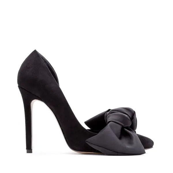 Pantofi Samantha cu Funda, Piele Intoarsa, Negri - 40 / 8 cm