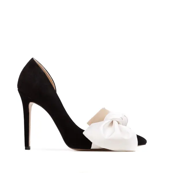 Pantofi Samantha cu Funda, Piele Intoarsa, Negru/Alb - 40 / 11 cm