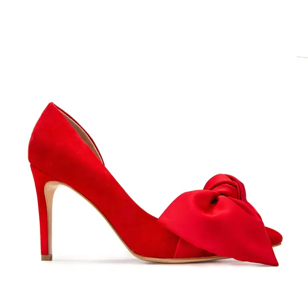 Pantofi Samantha cu Funda, Piele Intoarsa, Rosii - 35 / 11cm