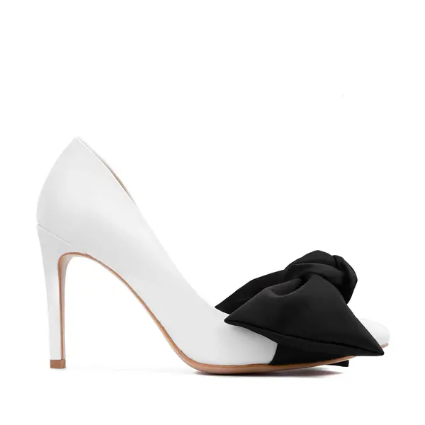 Pantofi Samantha cu Funda, Piele Naturala, Alb/Negru - 36.5 / 6.5 cm