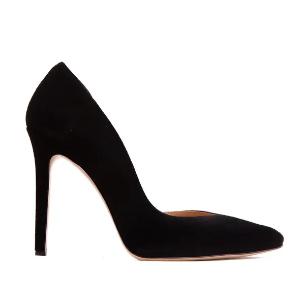 Pantofi Samantha in V, Piele Intoarsa, Negri - 41 / 11 cm