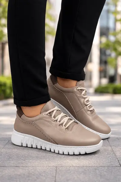 Pantofi Sport-Casual Din Piele Gri - SPEA TAUPE