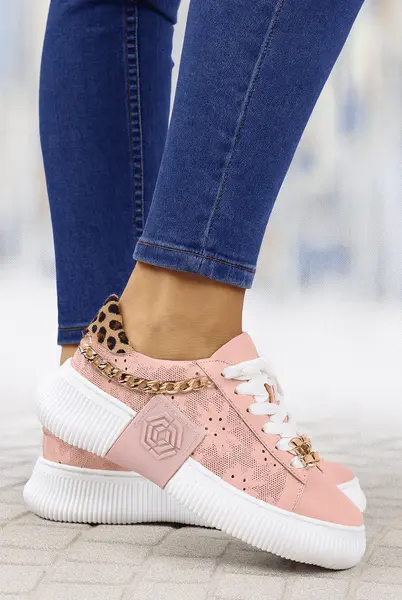 Pantofi Sport Dama din Piele Pudra cu Accesorii - PIA