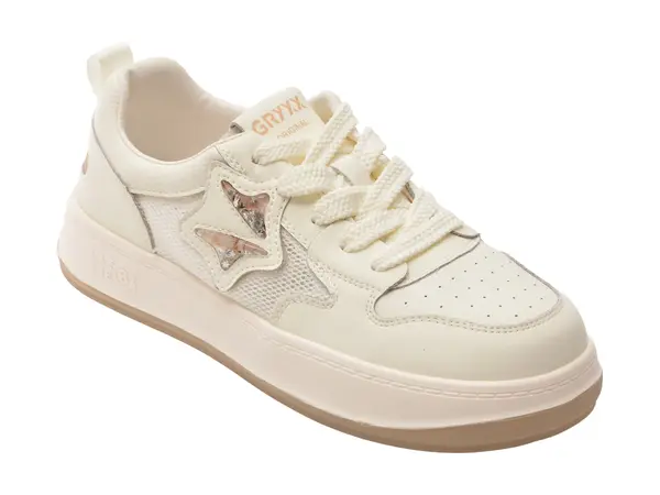 Pantofi sport GRYXX albi, C1180, din piele naturala