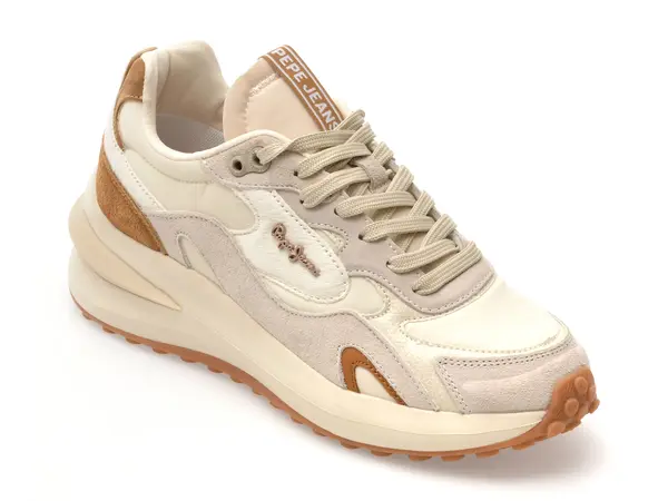 Pantofi sport PEPE JEANS bej, LS60035, din material textil si piele naturala