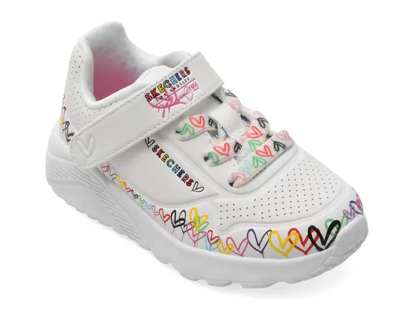 Pantofi sport SKECHERS albi, UNO LITE, din piele ecologica