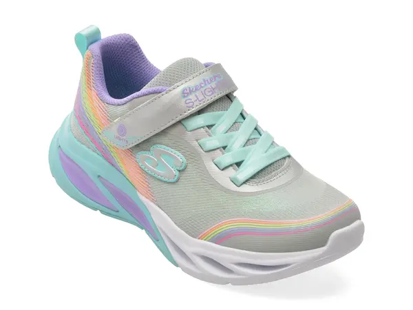 Pantofi sport SKECHERS argintii, COSMIC GLOW, din material textil