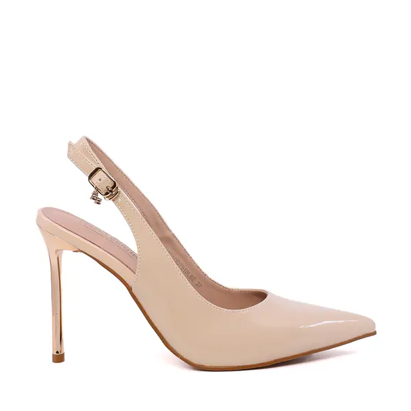 Pantofi stiletto slingback femei Enzo Bertini Premium Collection bej din piele lăcuită 1121DD7510LBE