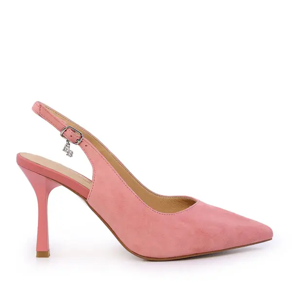 Pantofi stiletto slingback femei Enzo Bertini roz coral din piele întoarsă 1391DD7301VRO