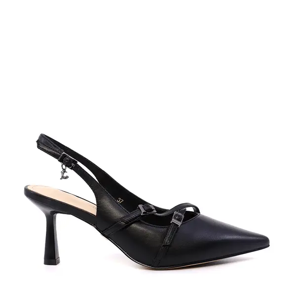 Pantofi stiletto slingback femei Luca di Gioia negri din piele cu barete deco 1261DD8712N