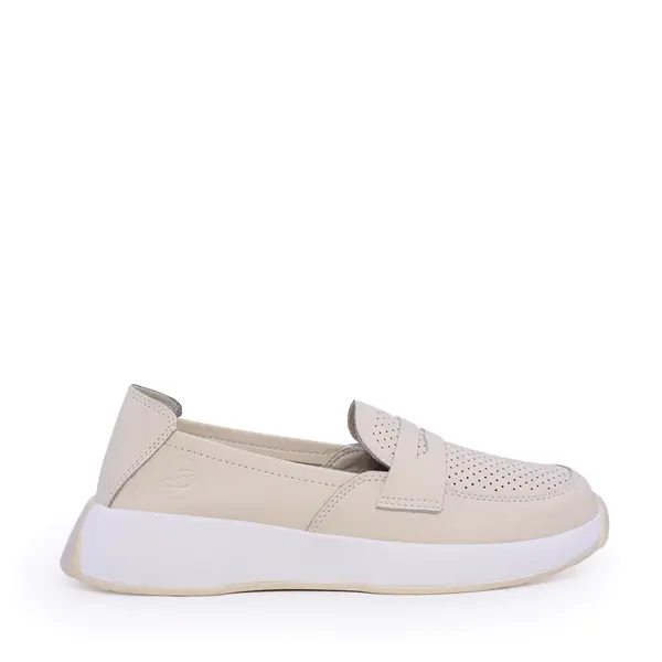 Pantofi tip loafer femei Benvenuti bej din piele cu perforații 1539DPF0406BE