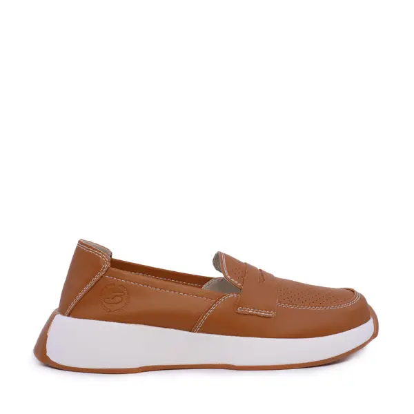 Pantofi tip loafer femei Benvenuti maro din piele cu perforații 1539DPF0406M
