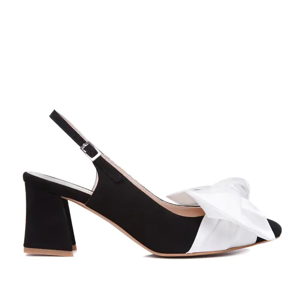 Pantofi Vesa, Piele Intoarsa, Negru/Alb - 34 / 8cm