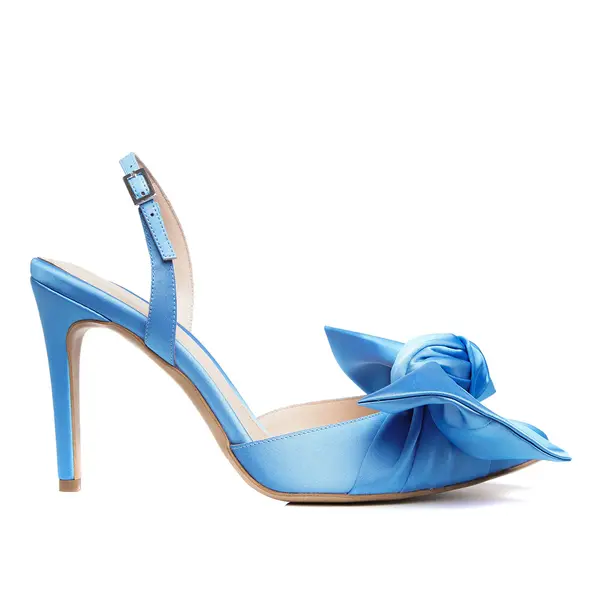Pantofi Vesa Satin, Varf Ascutit, Albastru-Celest - 34 / 8 cm