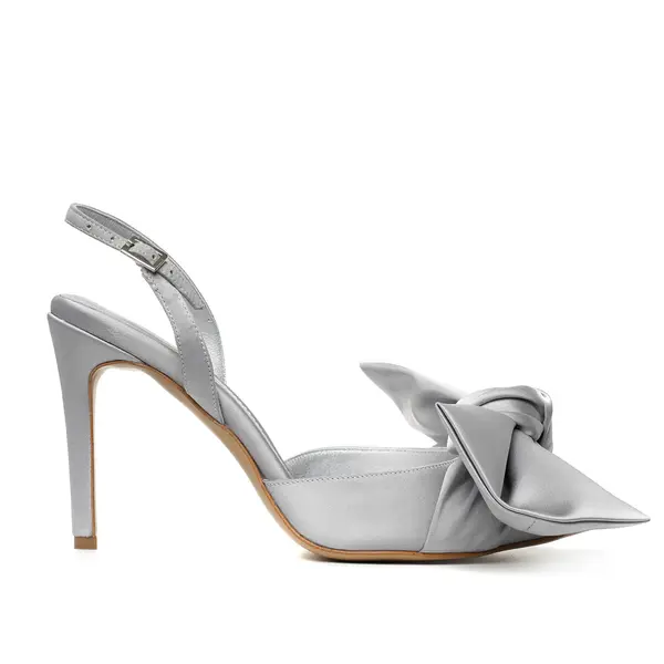 Pantofi Vesa Satin, Varf Ascutit, Gri-Argintiu - 41 / 1 cm