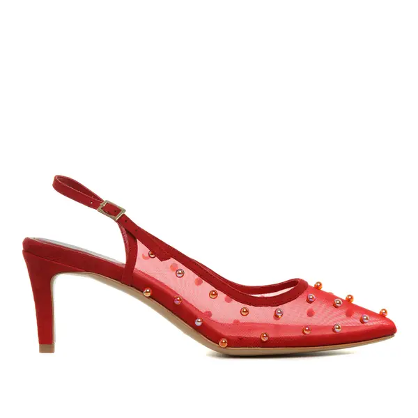 Pantofi Zoe, Mesh/Piele Intoarsa, Varf Ascutit, Rosii - 36 / 8 cm