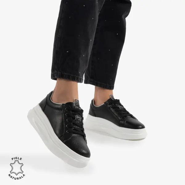 Pantofii casual piele naturala CRL0763 NEGRU