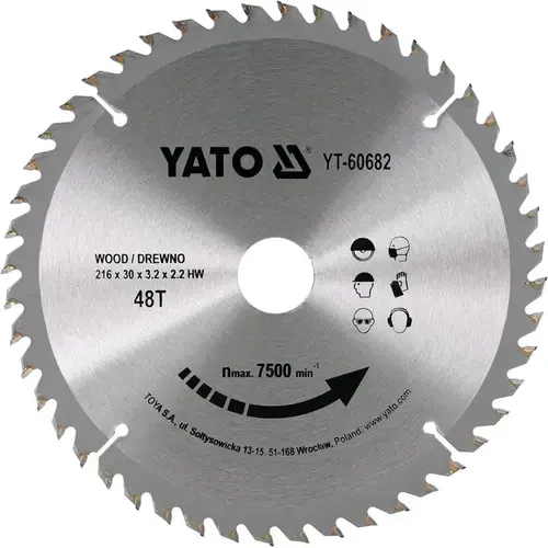 Panza circular Yato YT-60682, 216 x 30 x 3.2 mm 48D, lemn