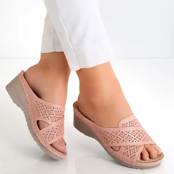 Papuci dama cu platforma Roz din Piele Ecologica Anya
