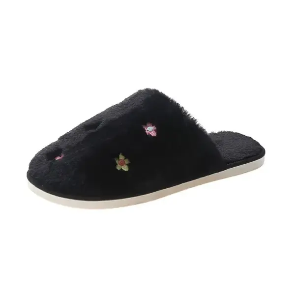 Papuci de casa pentru femei PC011, Flower, Negru