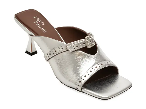 Papuci eleganti FLAVIA PASSINI argintii, L633, din piele naturala