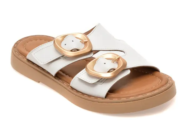 Papuci GOLD DEER albi, 22104, din piele naturala