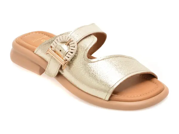 Papuci GOLD DEER aurii, 22040, din piele naturala