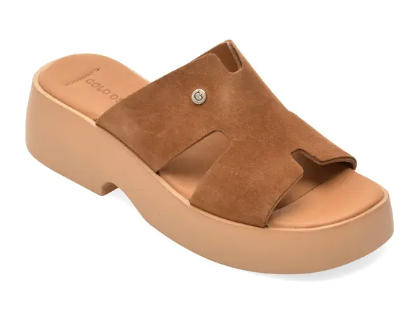 Papuci GOLD DEER maro, 13211, din piele intoarsa