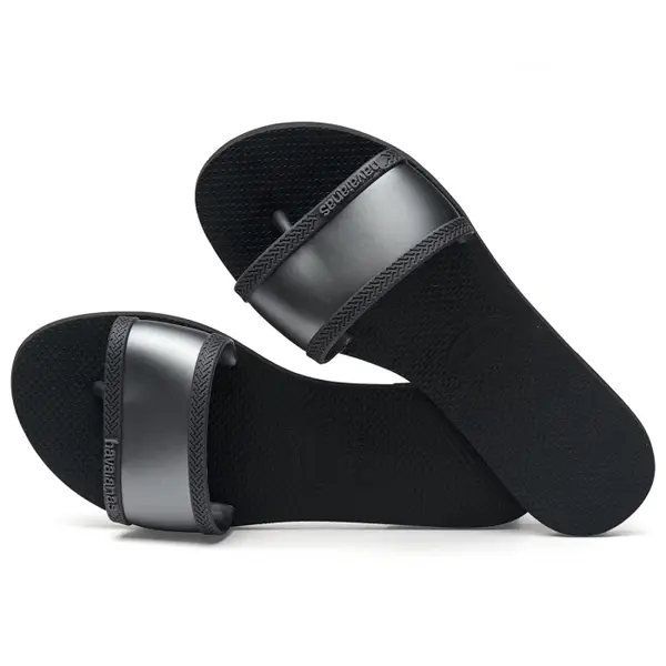 Papuci Havaianas slim din cauciuc natural cu banda gri si negru
