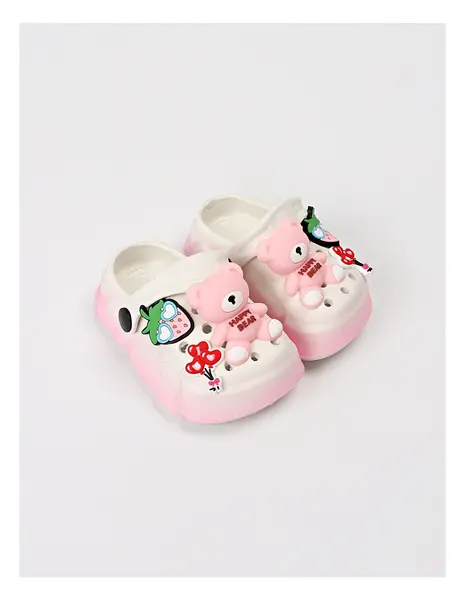 Papuci spuma Happy Bear, alb-roz