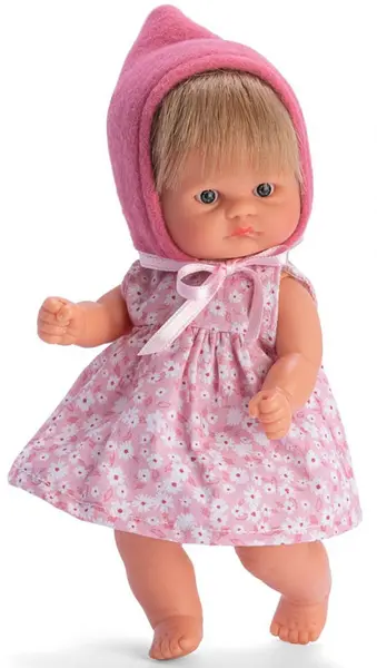 Papusa Asi Bomboncin - Baby Chikita, cu palarie roz si rochie florata, 20 cm