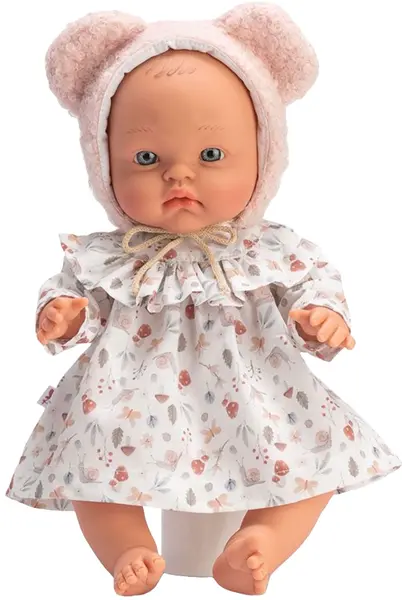Păpuşă Asi Dolls - Bebeluşul Alex, poartă o rochie colorată şi o pălărie roz pufoasă, 36 cm