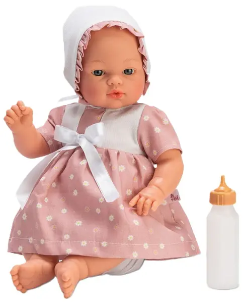 Păpuşă Asi Dolls -Coque pentru bebeluși, cu rochie și căciulă cu buline roz, 36 cm