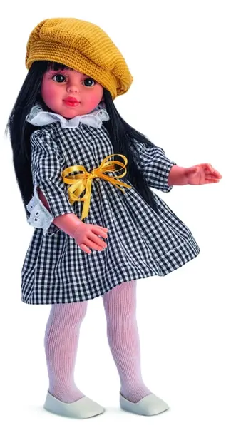 Păpuşă Asi Dolls - Sabrina, cu o căciulă galbenă tricotată, 40 cm