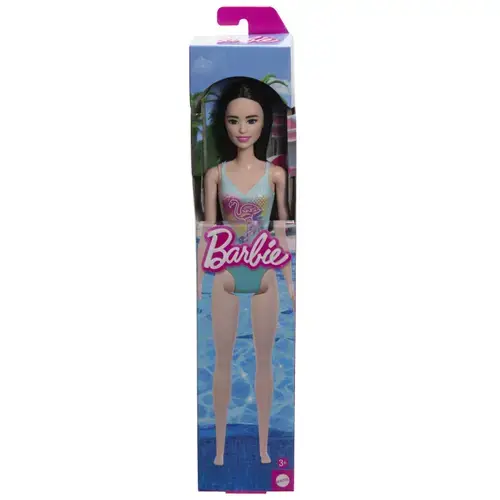 Papusa Barbie bruneta cu costum de baie albastru